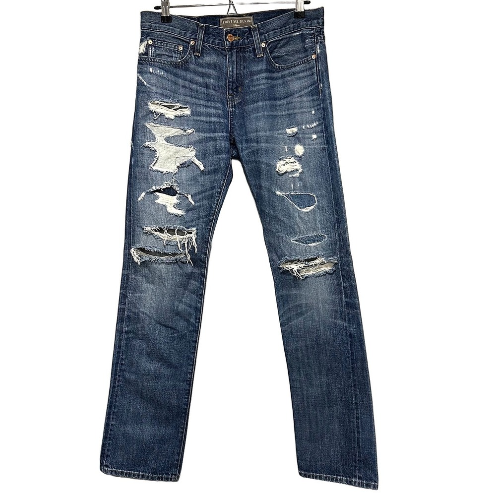 J CREW POINT SUR Distressed Mid-rise Bootcut Jeans • 26 • blue •‎ patches